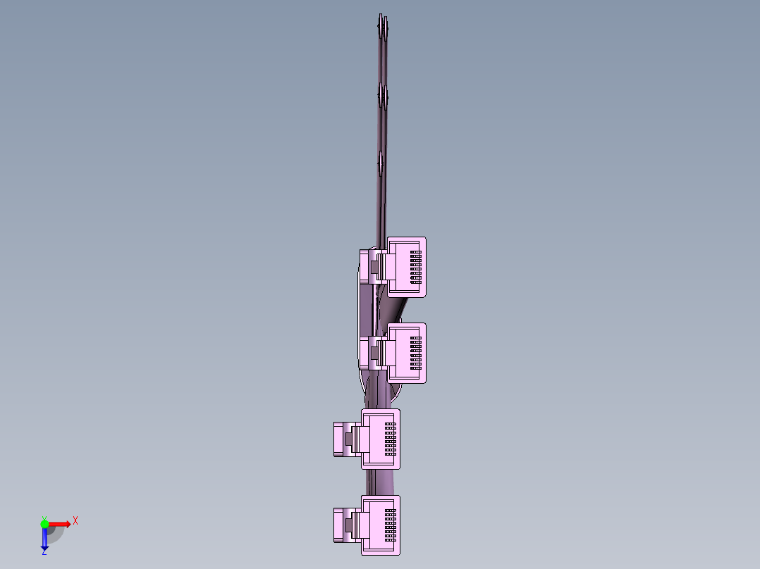 37针矩形连接器，400mm（MIL-DTL-83513）RJ-45和铲形电缆俯视图