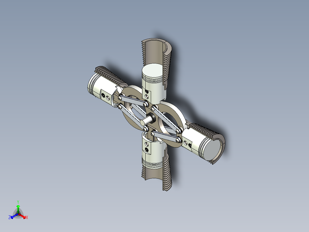 四缸径向发动机3D模型正等轴测图