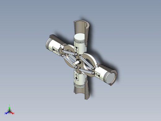 四缸径向发动机3D模型正等轴测缩略图