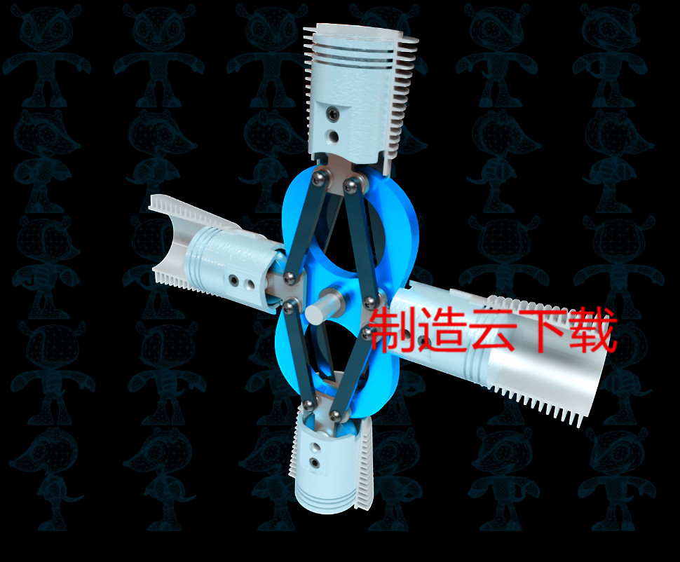 四缸径向发动机3D模型