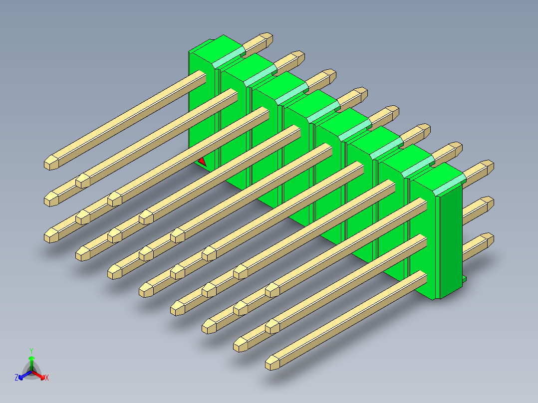 彩色公头100mil（2.54mm）系列-DS1021_green_3x08p_100mil_Type5_rev1.0主视图