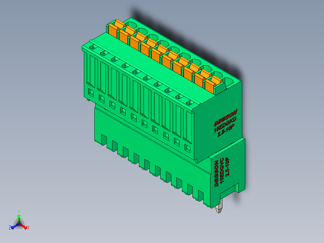DEGSON 15EDG 系列 2.5mm 接线端子包-15EDGVC+KD-2.5-10P-14-00AH正等轴测图