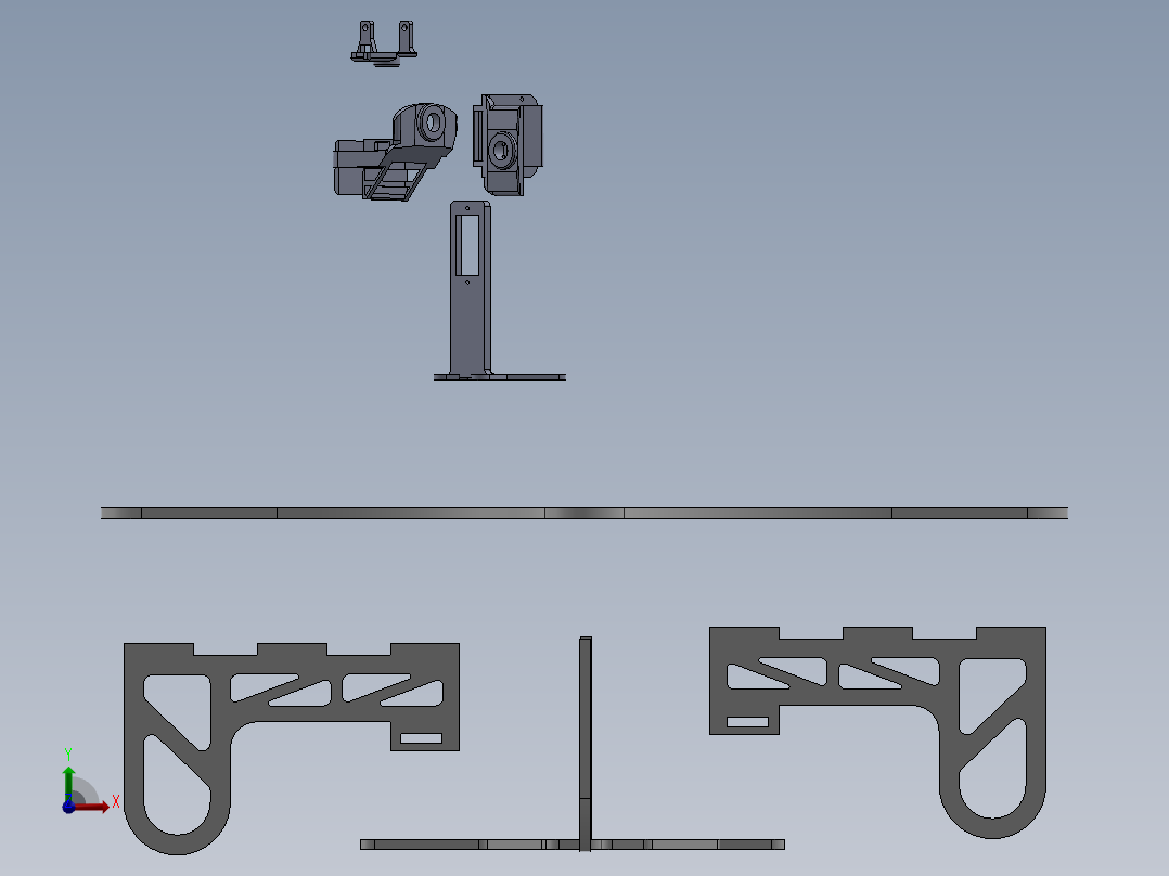 带有自动万向架摄像系统的四旋翼结构（无人机）前视图