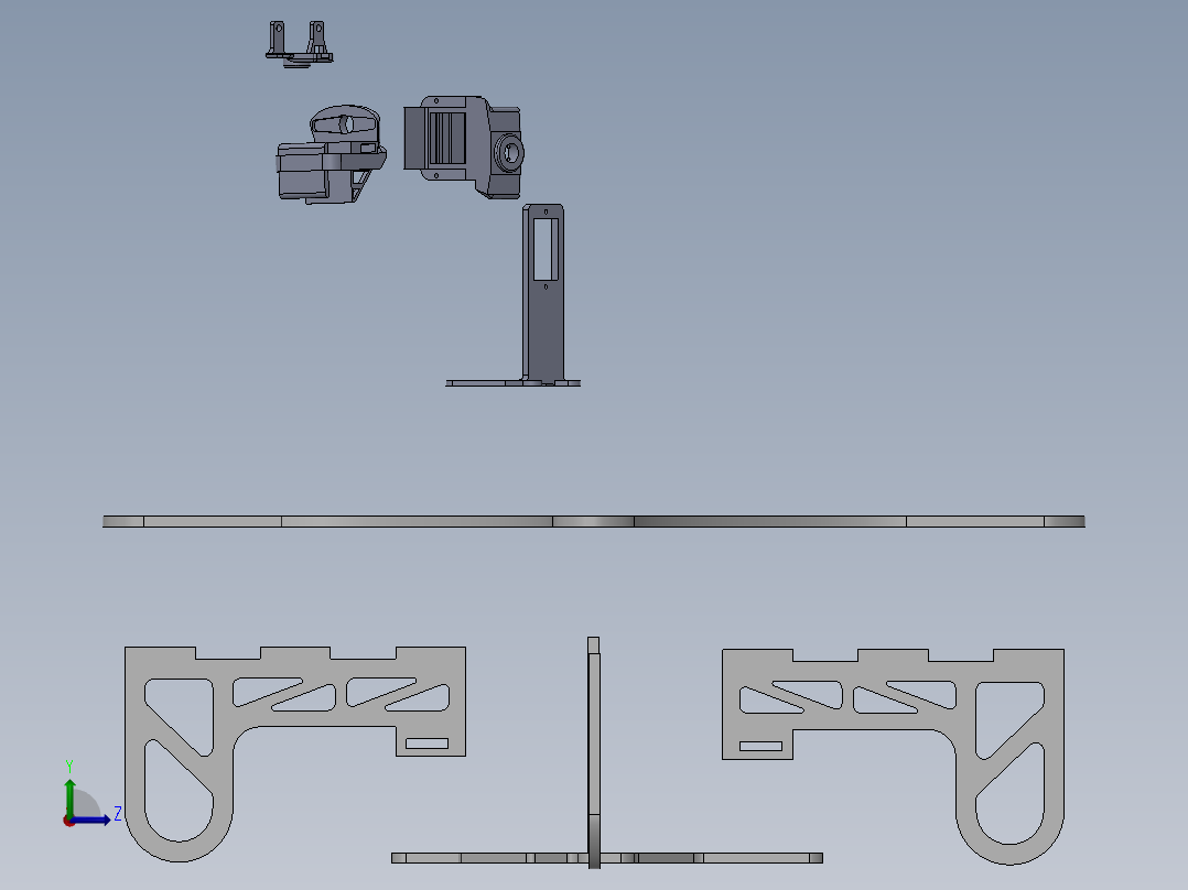 带有自动万向架摄像系统的四旋翼结构（无人机）左视图