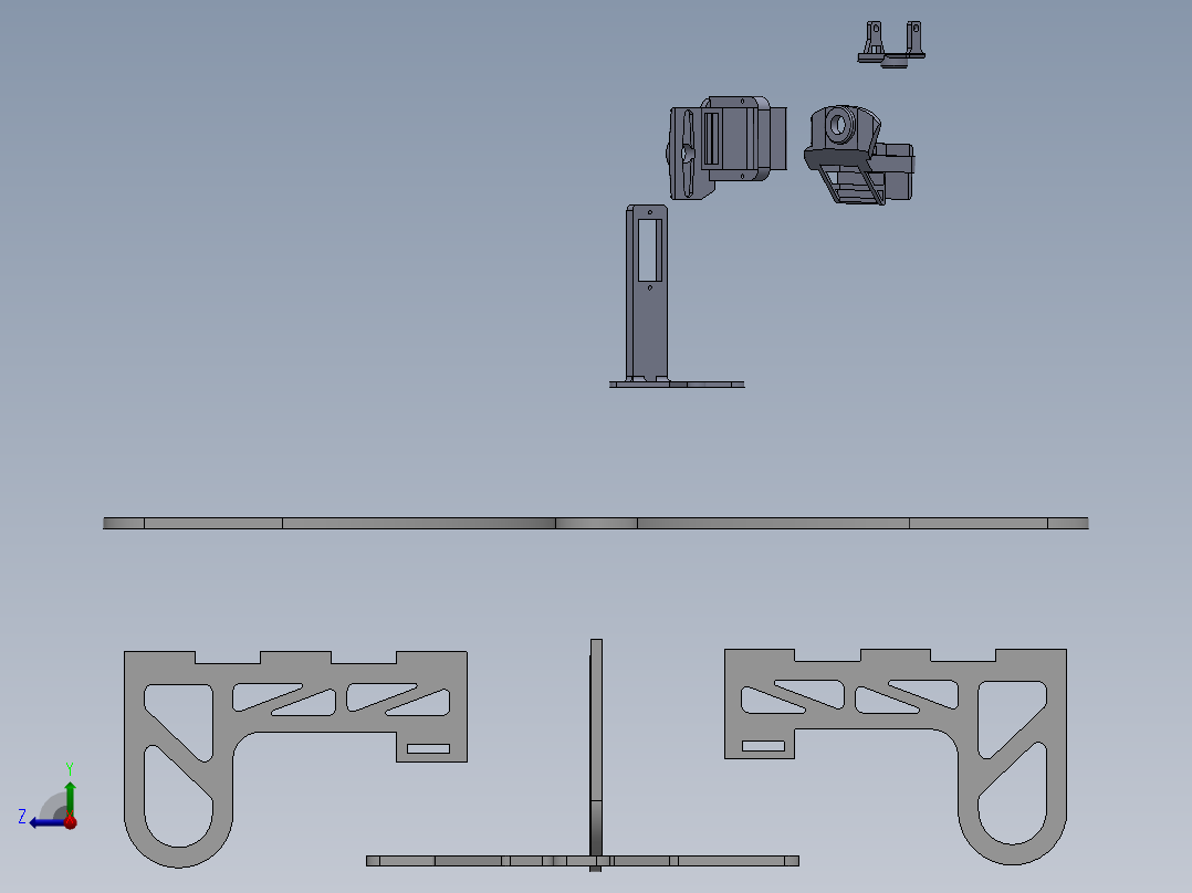 带有自动万向架摄像系统的四旋翼结构（无人机）右视图