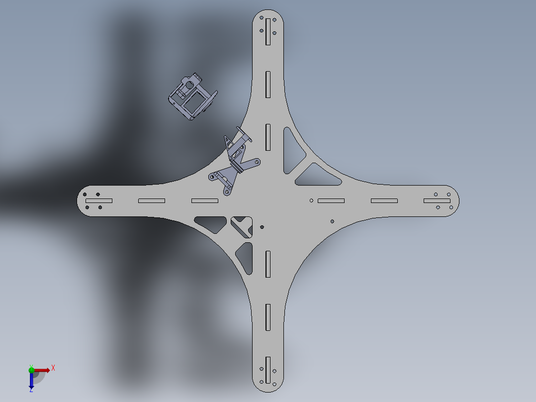 带有自动万向架摄像系统的四旋翼结构（无人机）俯视图