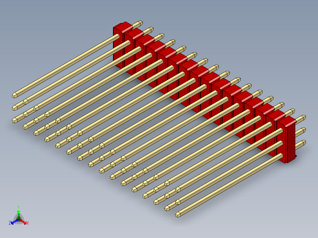 彩色公头100mil（2.54mm）系列-DS1021_red_3x16p_100mil_Type43_rev1.0正等轴测图