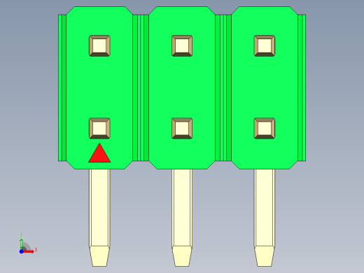 彩色公排针 100mil 2.54mm 系列-DS1022_green_2x03p_100mil_TypeD_rev1.0前视缩略图