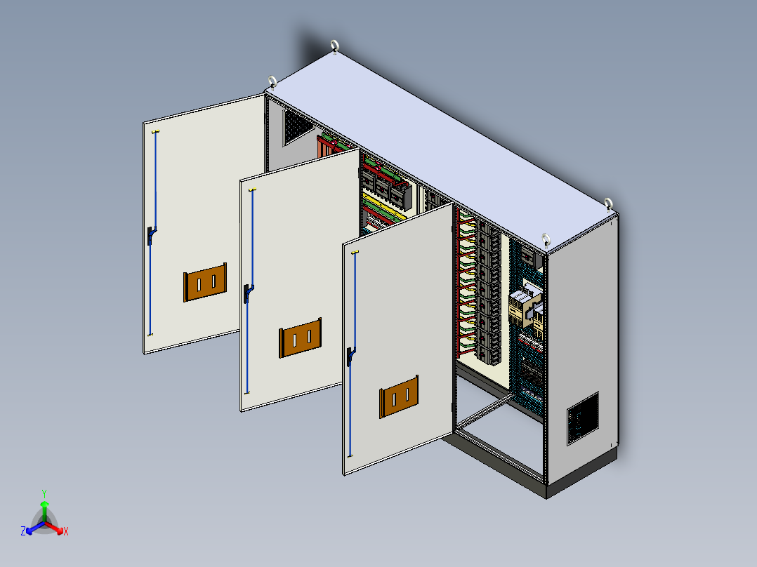 三柜组装630A电源柜120A接触器控制柜 55883正等轴测图