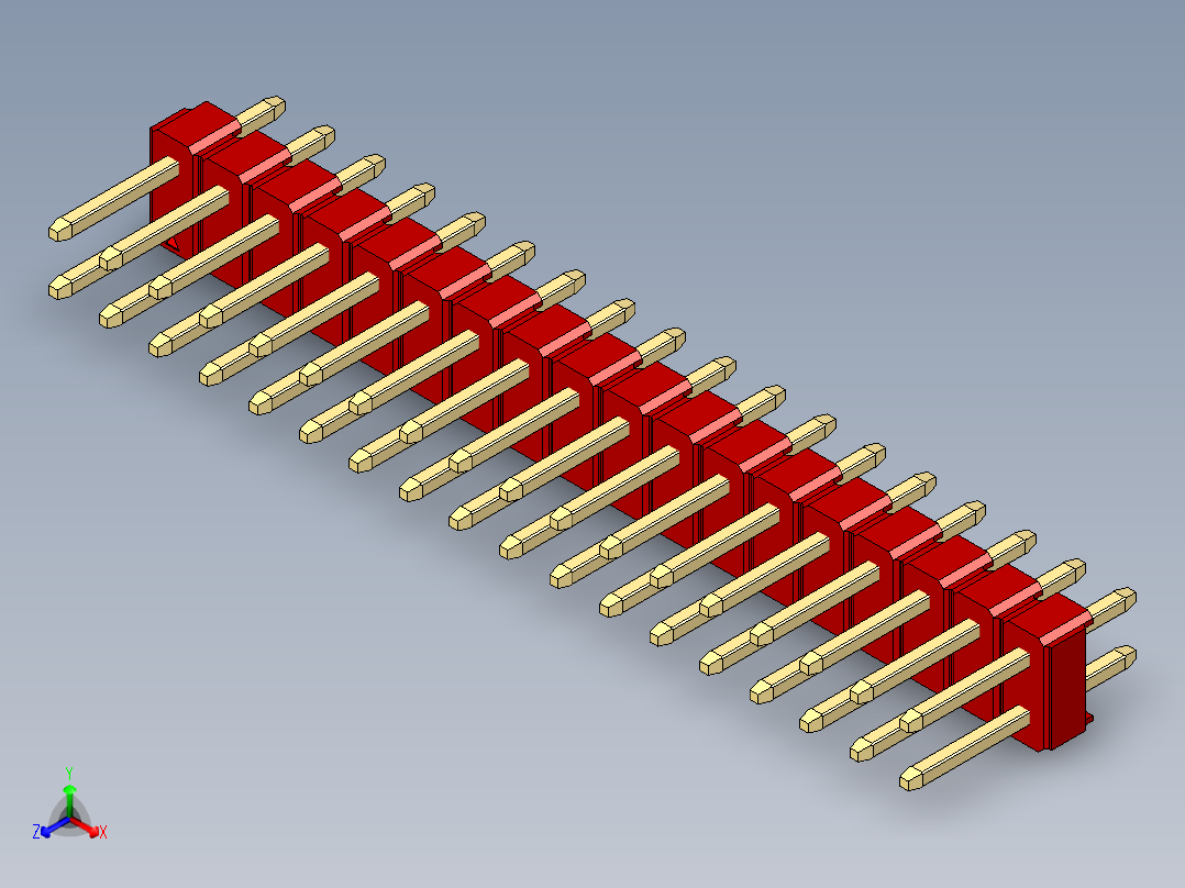 彩色公头100mil（2.54mm）系列-DS1021_red_2x18p_100mil_Type1_rev1.0主视图