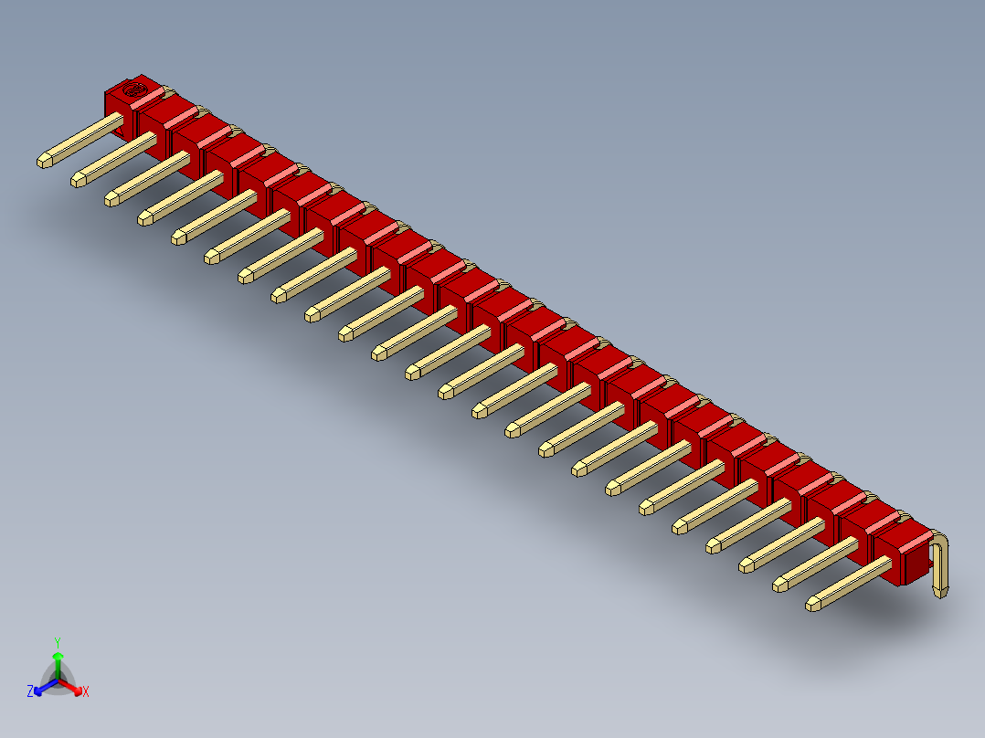 彩色公排针 100mil 2.54mm 系列-DS1022_red_1x24p_100mil_TypeD_rev1.0主视图