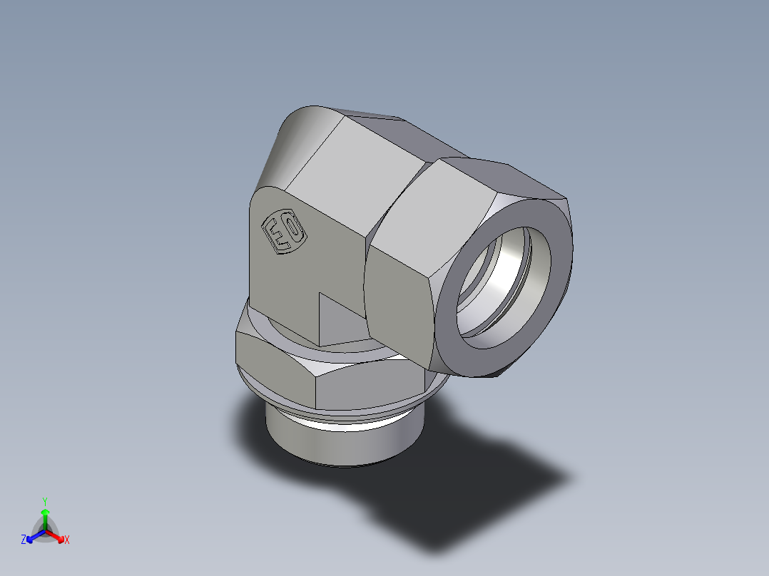 卡套式工业通用硬管接头EO_Adjustable_Locknut_elbow_WEE28LRCF正等轴测图