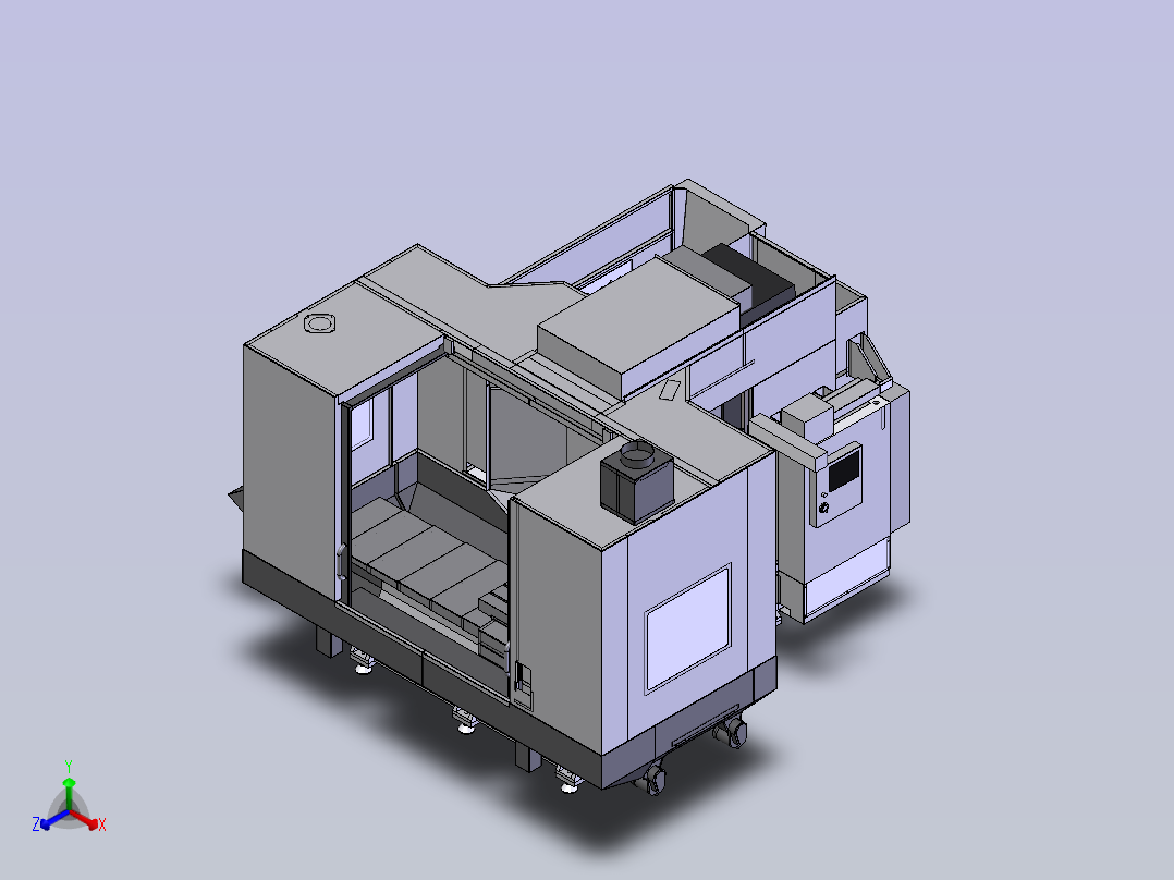 卧式数控加工中心正等轴测图