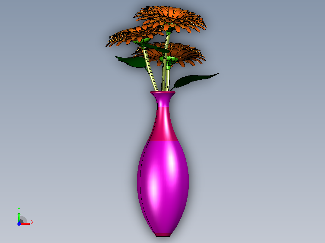插花及花瓶CATIA V5 r21模型前视图