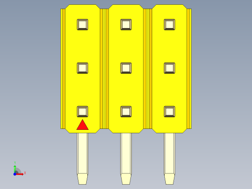 彩色公排针 100mil 2.54mm 系列-DS1022_yellow_3x03p_100mil_TypeD_rev1.0前视缩略图
