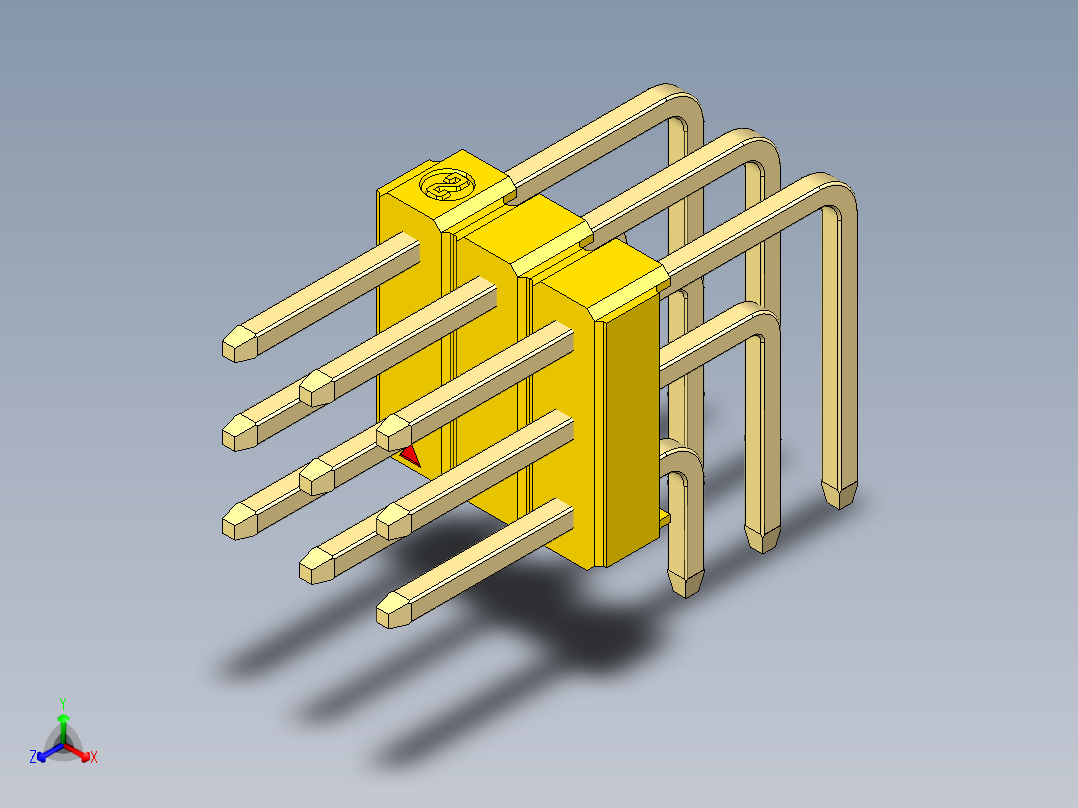 彩色公排针 100mil 2.54mm 系列-DS1022_yellow_3x03p_100mil_TypeD_rev1.0正等轴测图