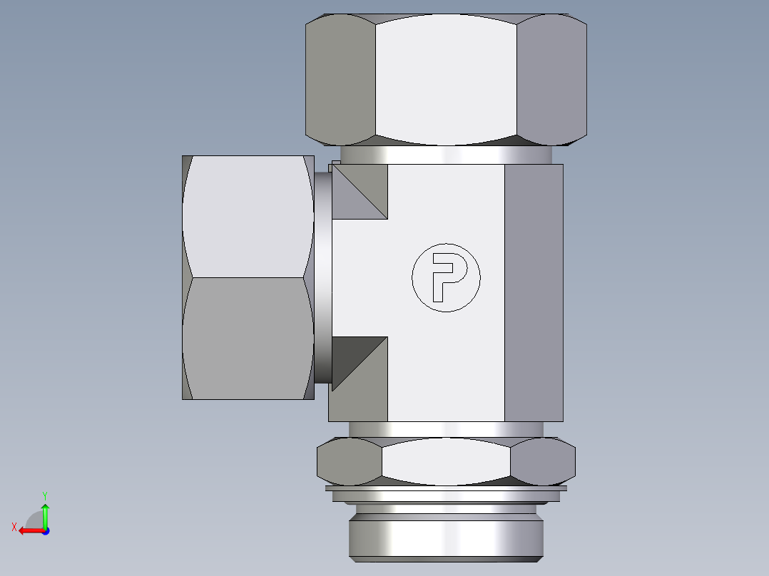 卡套式工业通用硬管接头EO_Adjustable_locknut_run_tee_LEE38SRCF后视图