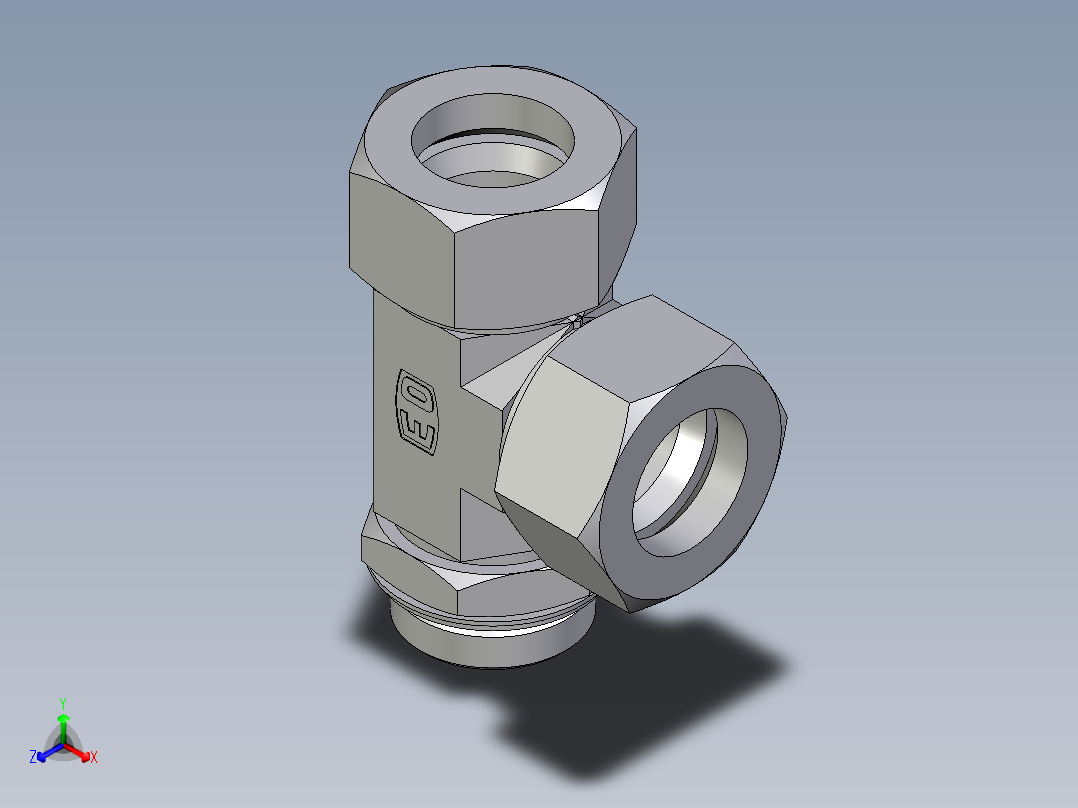 卡套式工业通用硬管接头EO_Adjustable_locknut_run_tee_LEE38SRCF正等轴测图