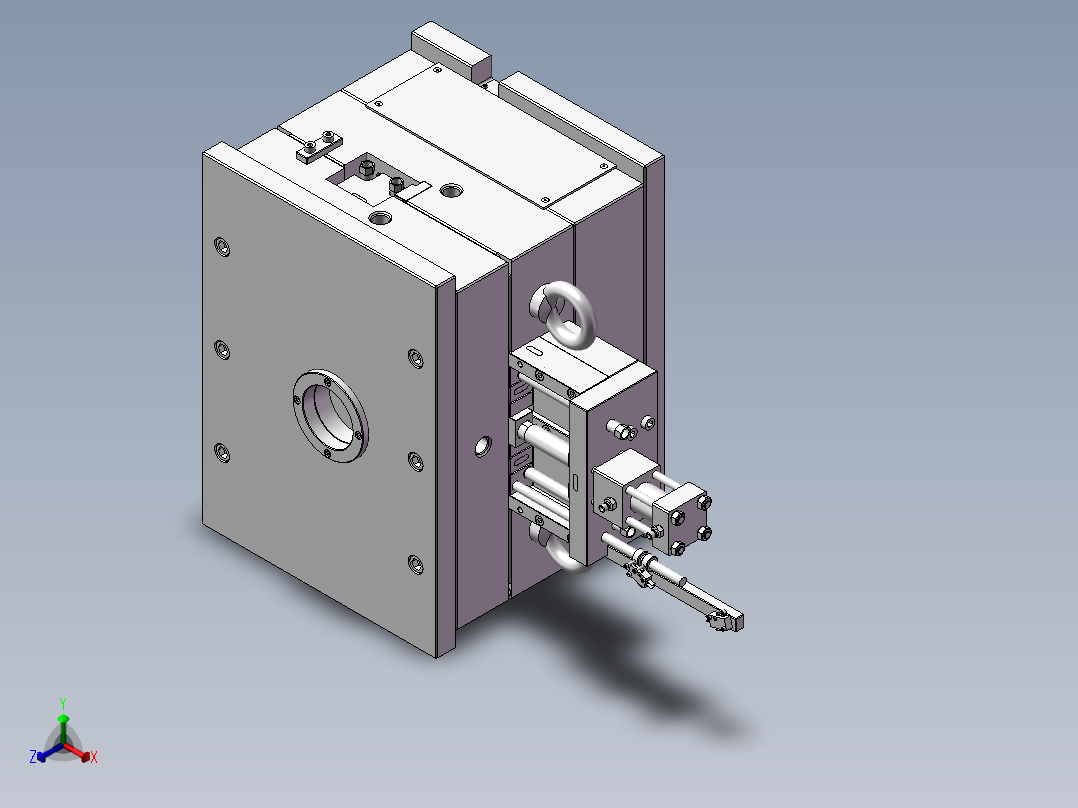 油缸抽芯，4面滑块正等轴测图