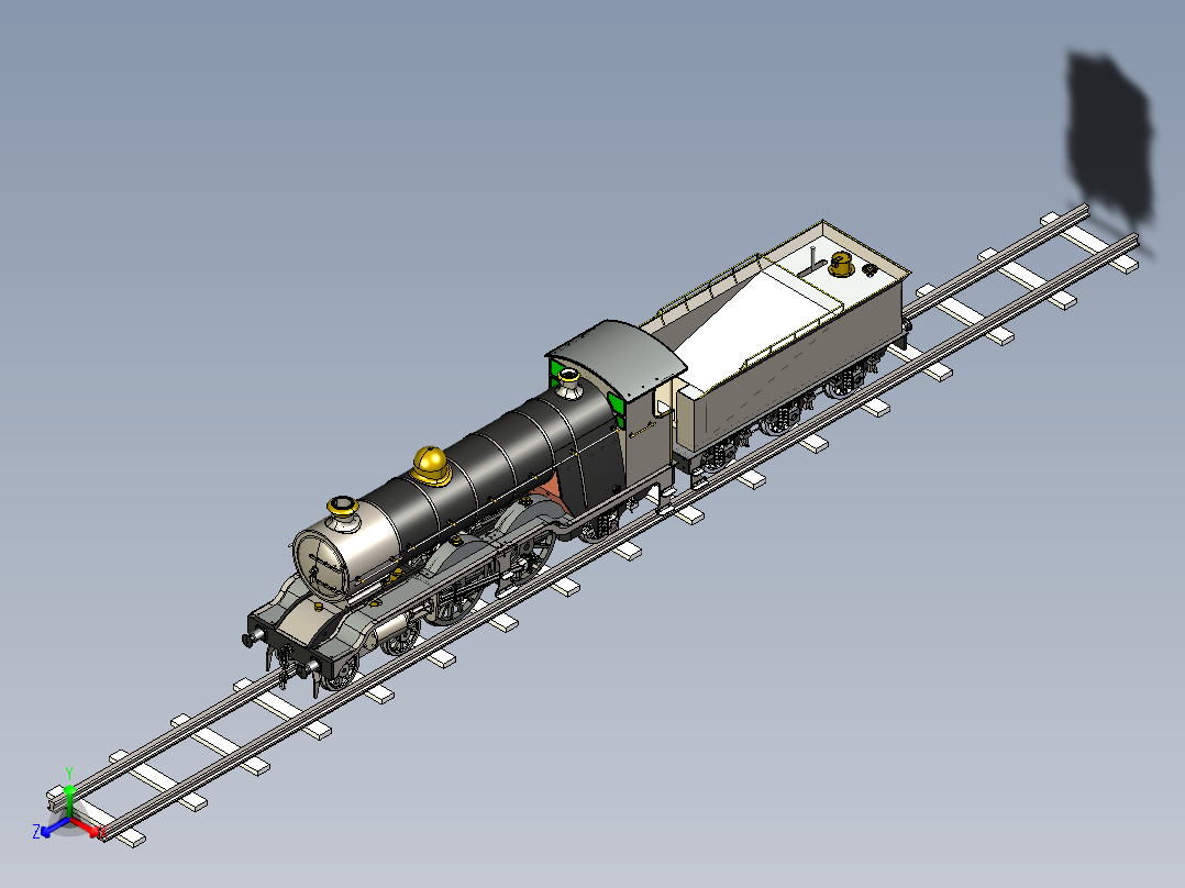 火车机车列车atlantic-type-steam-locomotive-rear-tender-模型格式为 stp