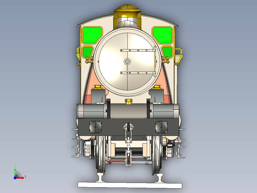 火车机车列车atlantic-type-steam-locomotive-rear-tender-模型格式为 stp前视图
