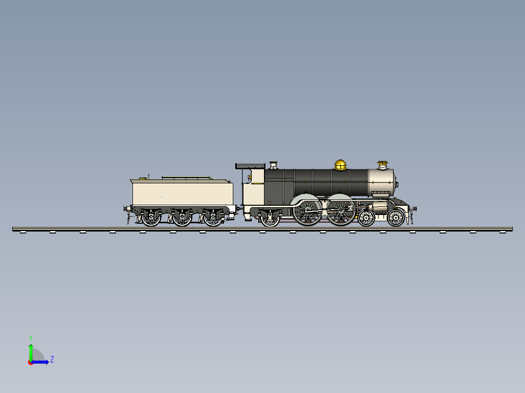 火车机车列车atlantic-type-steam-locomotive-rear-tender-模型格式为 stp左视图