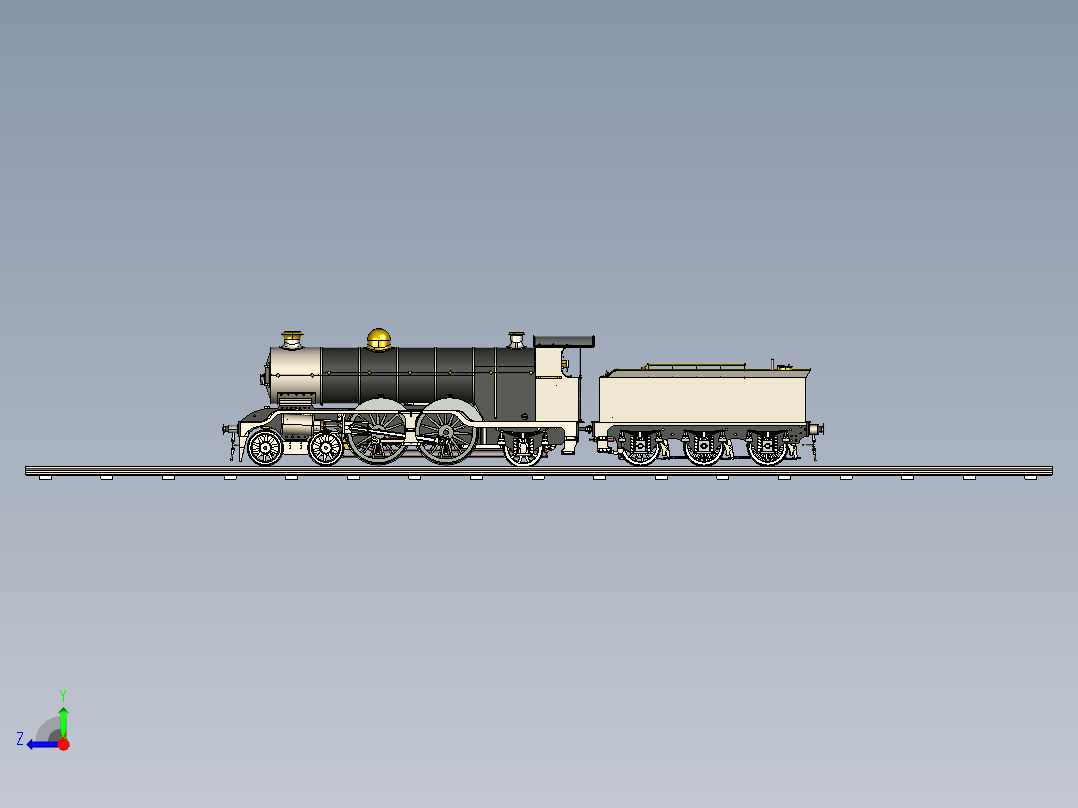 火车机车列车atlantic-type-steam-locomotive-rear-tender-模型格式为 stp右视图