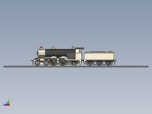 火车机车列车atlantic-type-steam-locomotive-rear-tender-模型格式为 stp右视缩略图