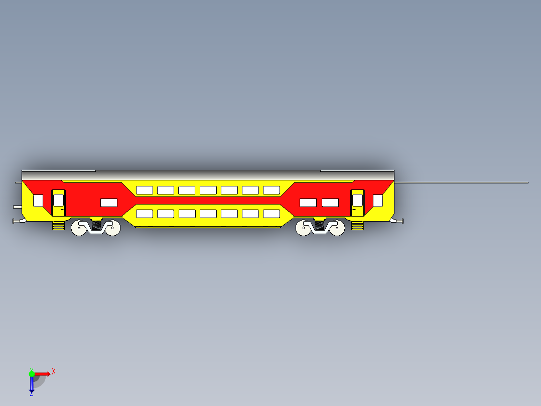 火车机车列车double-decker-train-coach-1839-模型格式为 igs俯视图
