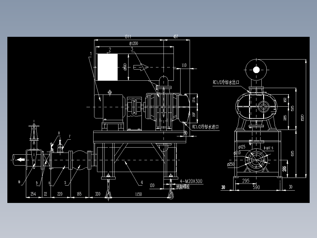 罗茨风机37KW密集成组型直联外型尺寸图