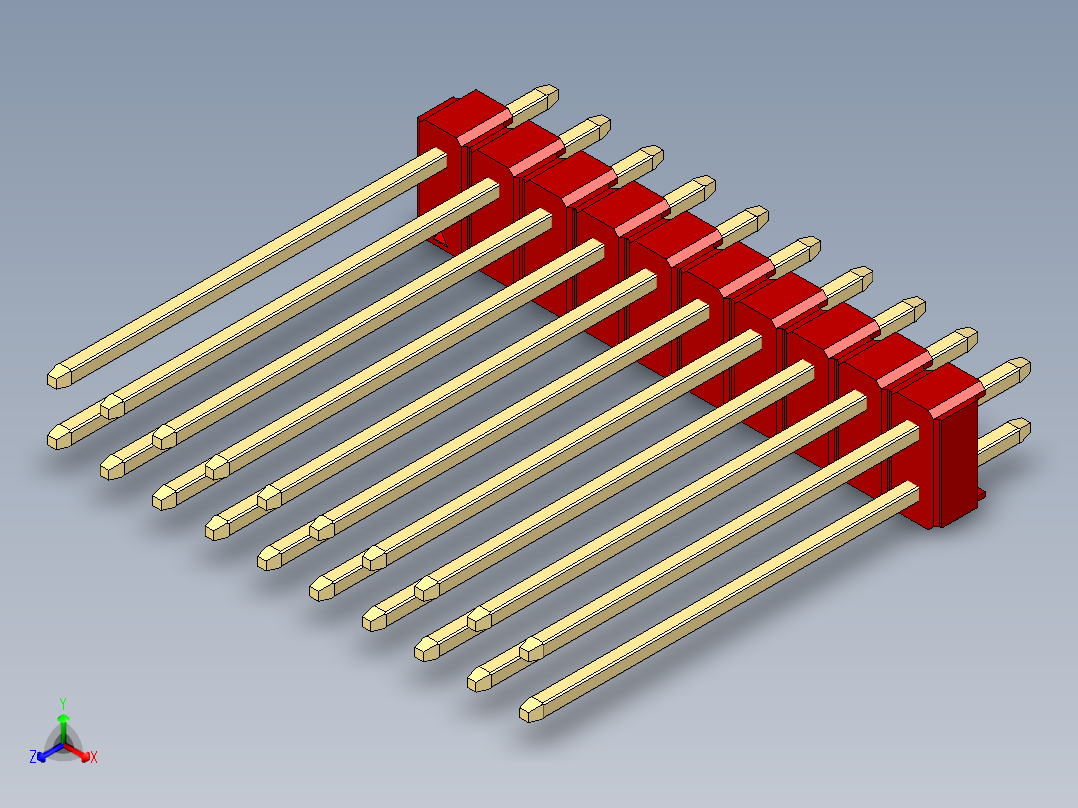 彩色公头100mil（2.54mm）系列-DS1021_red_2x10p_100mil_Type19_rev1.0主视图