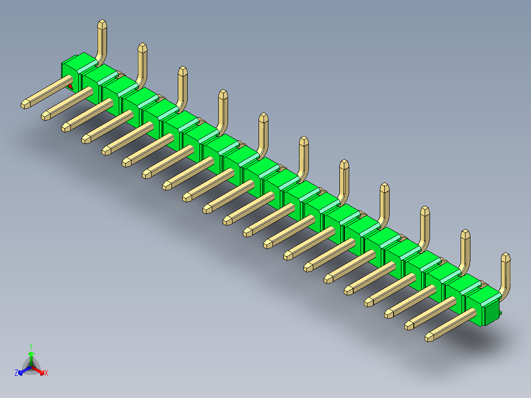 彩色公排针 100mil 2.54mm 系列-DS1022_green_21p_100mil_Type_SMT_R1_rev1.0主视图