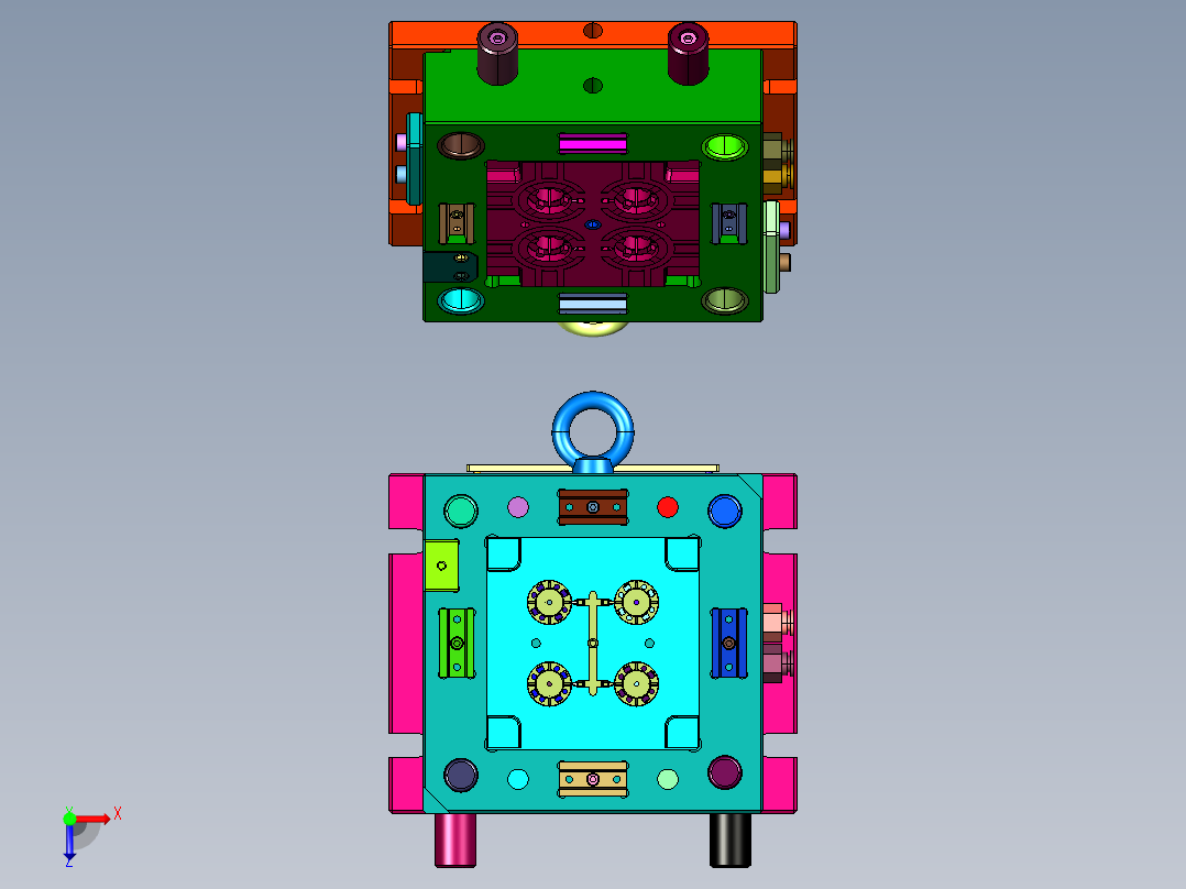 倒扣盖倒扣脱模的注塑模具俯视图