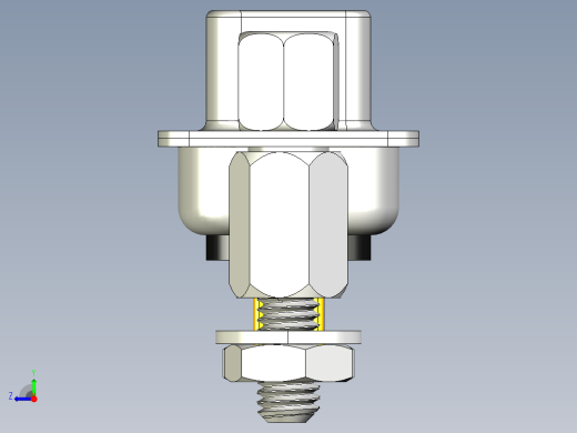 DSUB 9引脚PCB直通孔母连接器。带六角螺钉、垫片、螺母和垫圈，用于垂直安装在印刷电路板上右视缩略图