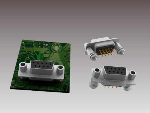 DSUB 9引脚PCB直通孔母连接器。带六角螺钉、垫片、螺母和垫圈，用于垂直安装在印刷电路板上缩略图