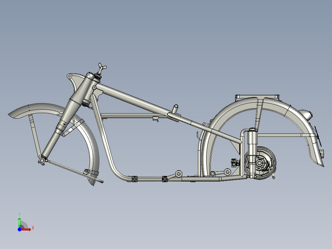 车架、前叉-挡泥板总成前视图