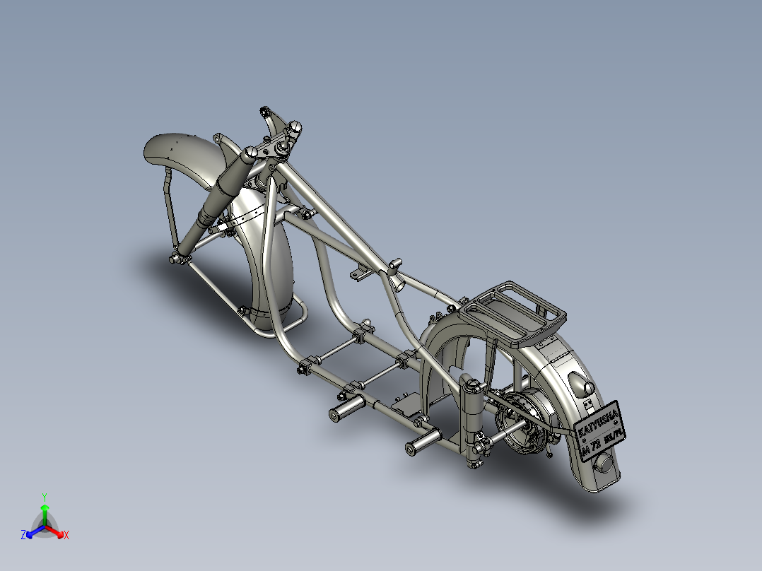 车架、前叉-挡泥板总成正等轴测图