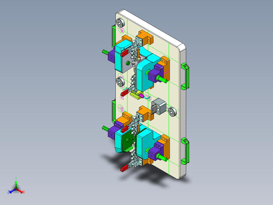 行李舱对称钣金件检具设计正等轴测图