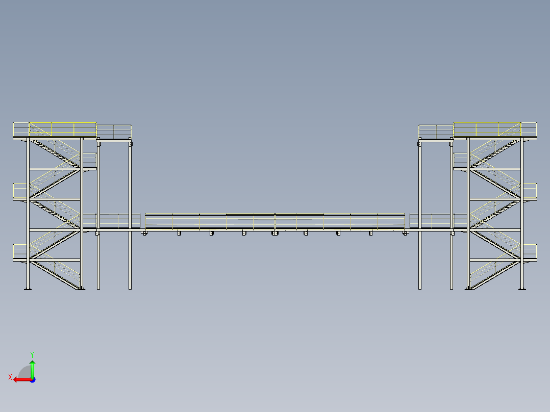全钢结构楼梯三维设计后视图