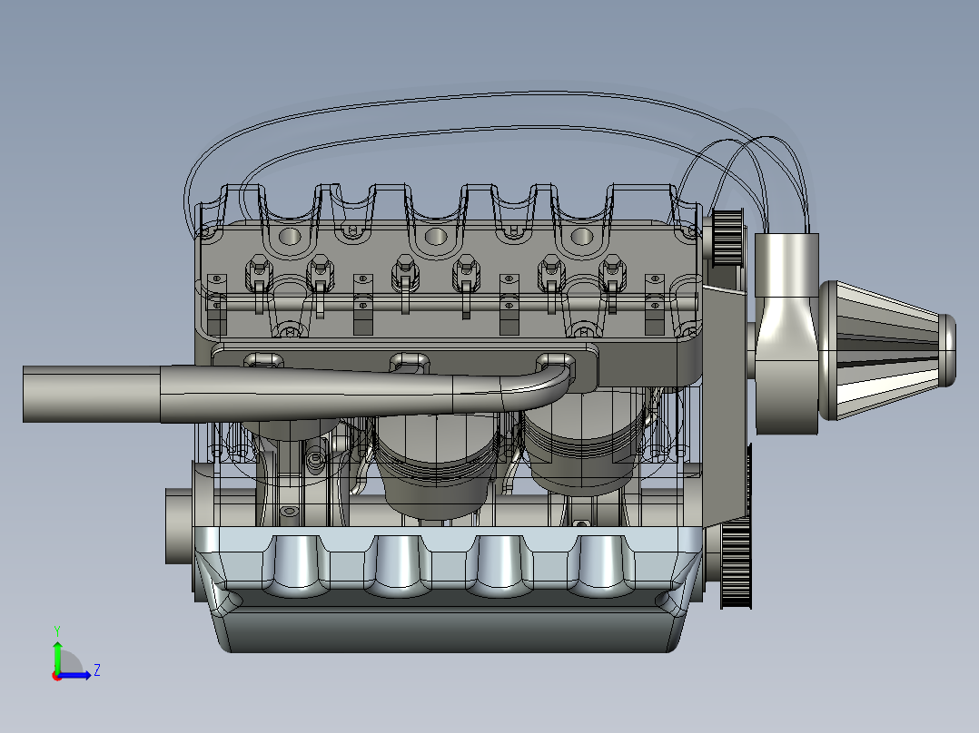 v6涡轮增压引擎121左视图