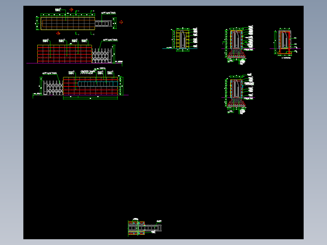 企业电动伸缩门洞干挂石材施工设计CAD图纸