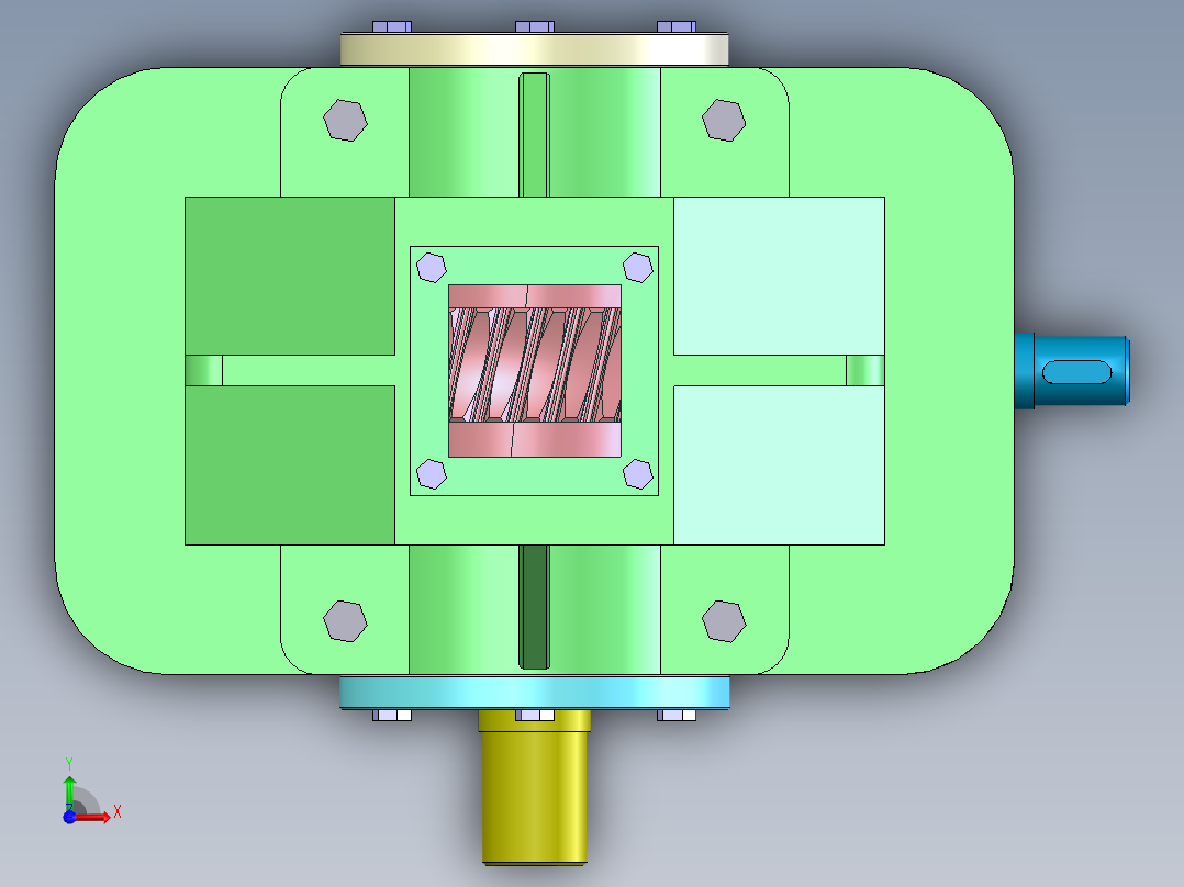 蜗轮蜗杆减速箱3D图纸 Solidworks设计前视图