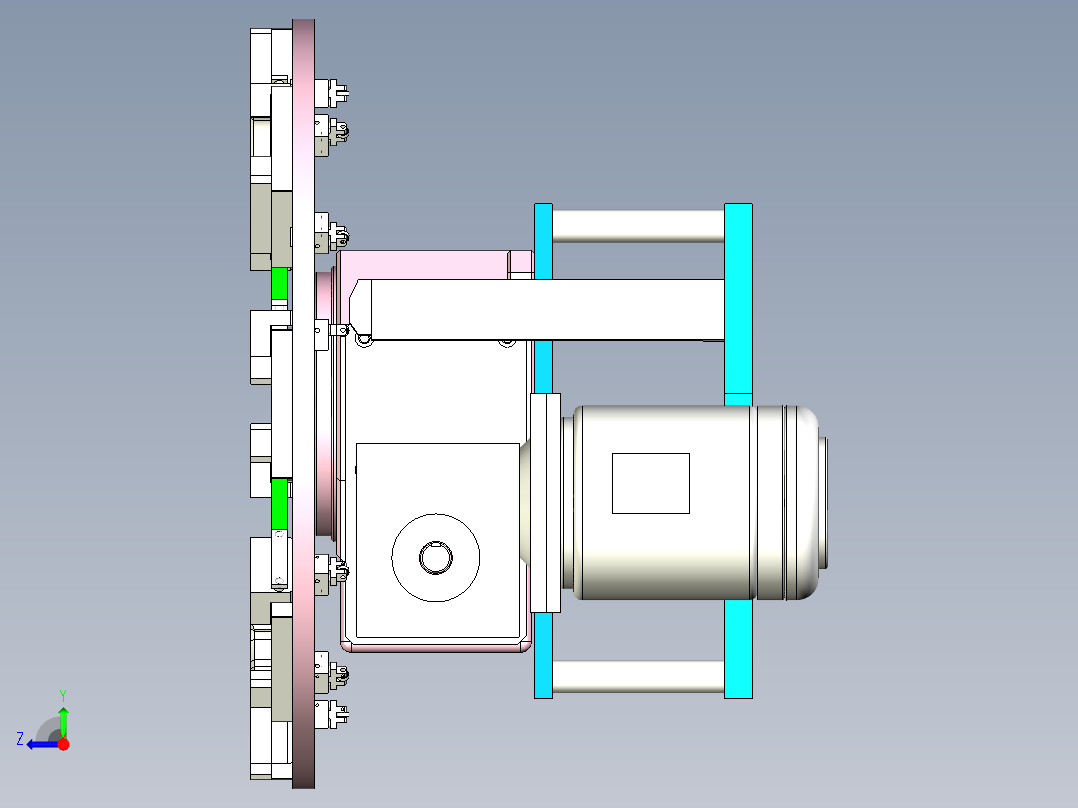八工位凸轮分割器转盘设备设计右视图