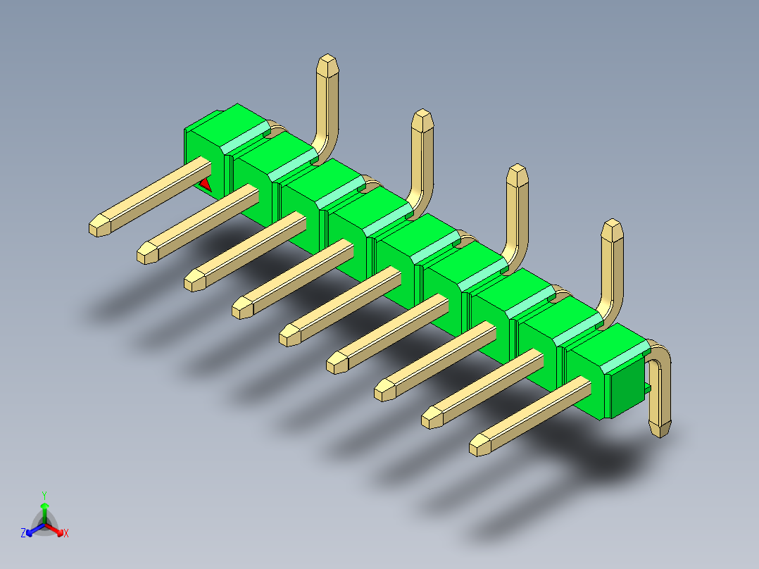 彩色公排针 100mil 2.54mm 系列-DS1022_green_09p_100mil_Type_SMT_R2_rev1.0主视图