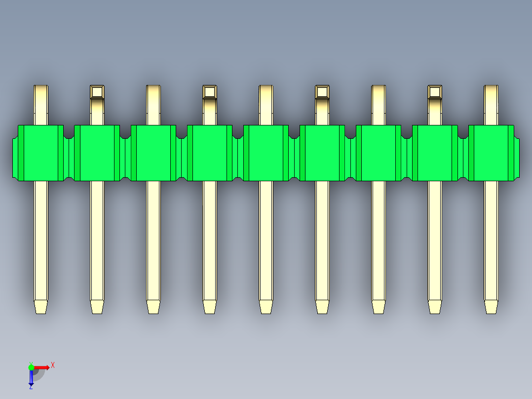 彩色公排针 100mil 2.54mm 系列-DS1022_green_09p_100mil_Type_SMT_R2_rev1.0俯视图