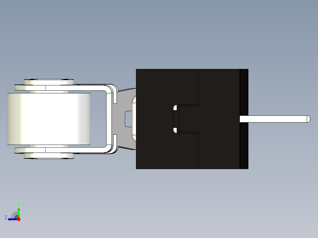 带有滚轮杆的微型开关。车身长12.8毫米x高6.5毫米x宽5.8毫米微动开关右视图