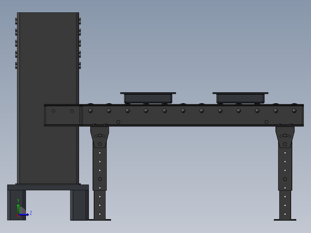 顶升上料输送线3d图纸气缸顶升运输上下储存料机构3d模型非标设计左视图