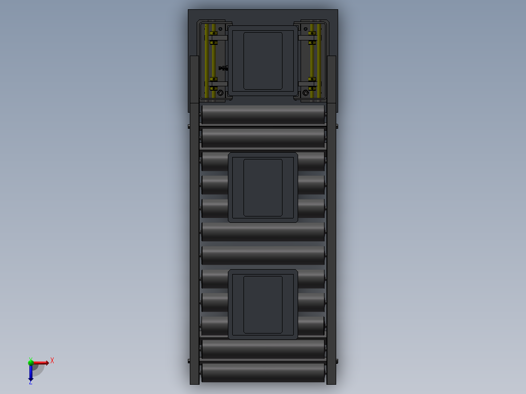 顶升上料输送线3d图纸气缸顶升运输上下储存料机构3d模型非标设计俯视图