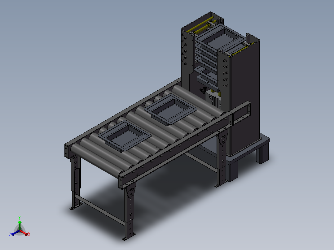 顶升上料输送线3d图纸气缸顶升运输上下储存料机构3d模型非标设计正等轴测图
