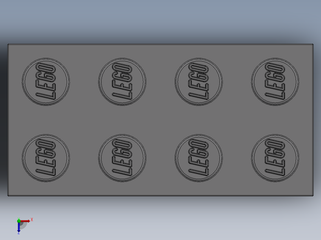 乐高套装 4421基本积木-4211385 - 3001 Medium Stone Grey Brick 2 x 4.SLDPRT俯视图